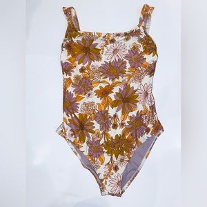 NWOT KONA SOL BOHO FLORAL ONE PIECE SWIMSUIT WITH BUILT IN SHELF BRA, SIZE L